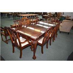 Chippendale style modern dining suite with dining table with 24" insert, ball and claw feet and cutl