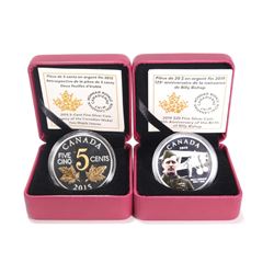 Two cased Royal Canadian Mint collector coins including 2015 five cent "Legacy of the Canadian Nicke