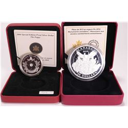 Two cased Royal Canadian Mint collector coins including 2014 $30, 62.67 gram .99.99% Fine silver "Ca