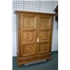 Image 1 : Bacchus wine cabinet with two carved oak wine themed paneled doors, tiled interior prep surface, fiv