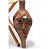 Image 2 : Folk art carved face bellows signed by artist and a three legged tooled leather stool from The Weste