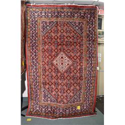 100% handmade Iranian Mahal area carpet with center medallion and tones of red, cream, blues, purple