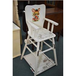 Convertible highchair/ play table with cute bunny litho, note missing eating tray FOR DOLL AND TEDDY