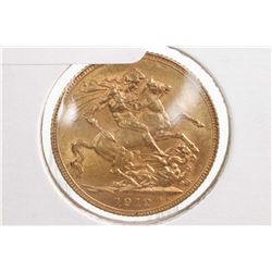 British 1912, 22kt gold sovereign coin with George V on obverse George and the dragon on reverse