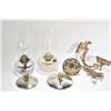 Image 1 : Two wall mount colourless oil lamps including brackets and reflectors, note one turning purple