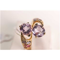 New old stock 14kt yellow gold, amethyst, tourmaline, tourmaline, citrine and diamond gemstone ring.