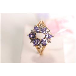 New old stock 10kt yellow gold, tanzanite and opal ring