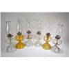 Image 1 : Three pairs of vintage glass oil lamps including two pairs of colourless and a pair of amber glass l