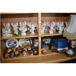 Two shelf lots of collectibles including fourteen Bosson heads, selection of collectible plates incl