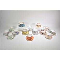 Fourteen china cups and saucers including Royal Stafford, Paragon, Royal Standard, Royal Albert, Roy