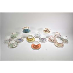 Fourteen china cups and saucers including Royal Stafford, Paragon, Royal Standard, Royal Albert, Roy