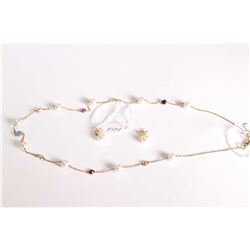 Lady's 14kt yellow gold, genuine pearl and gemstone necklace 18" in length and a pair of matching 14