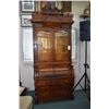 Image 1 : Antique walnut and burl Eastlake cylinder desk with pull out writing surface, fitted interior and th