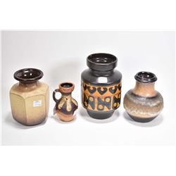 Four pieces of mid century modern German pottery ranging 5"-8"