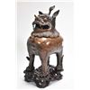 Image 1 : Antique bronze foo dog incense burner with hinged lid, original removable burner and original fitted