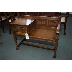 Vintage oak Tudor style telephone bench/ table