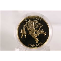 Canadian 1991 non-circulated $200 gold coin "Hockey a National Passion", 17.135 grams of 22kt gold