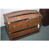 Image 1 : Antique dome top steamer trunk with removable tray and metal simulate alligator skin wrap and wood b