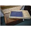 Image 2 : Antique dome top steamer trunk with removable tray and metal simulate alligator skin wrap and wood b