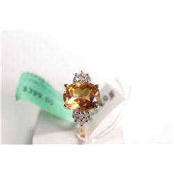 New old stock 10kt yellow gold, topaz and diamond ring