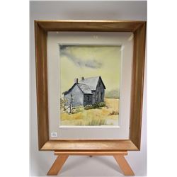Three framed original watercolour including one still-life and two or rural building, all signed by 