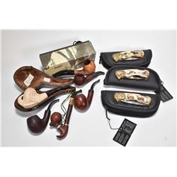 Selection of vintage and collectible pipes Turkish made Meerschaum pipe in fitted case, a boxed breb