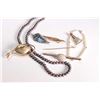 Image 1 : Tray lot of vintage jewellery including 8kt gold brooch, vermeil brooch, sterling silver, 18" strand