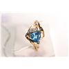 Image 1 : New old stock 10kt yellow gold, triangular cut blue topaz and diamond gemstone ring