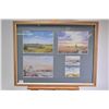 Image 1 : Four framed collages, all featuring train related prints by Sharon Larson