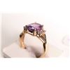 Image 1 : New old stock 10kt yellow gold, amethyst and diamond gemstone ring