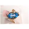 Image 1 : 10kt yellow gold, marquise cut blue topaz and diamond ring