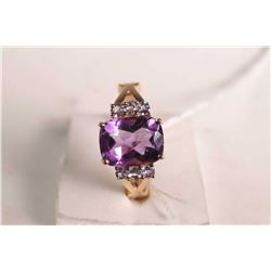 New old stock 10kt yellow gold, amethyst and tanzanite gemstone ring