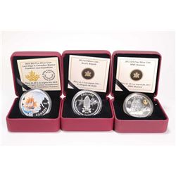 Three cased Royal Canadian Mint collector coins including 2012 H.M.S. Shannon $10, 99.99% pure fine 