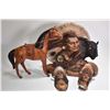 Image 1 : Three Neil Rose resin Indian sculptures including buffalo and chief with wooden base and two wall mo
