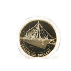 Canadian 1991 non-circulated $100 gold coin "Empress of India" by artist Karsten Smith, 13.338 grams