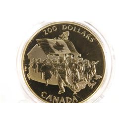 Canadian 1990 non-circulated $200 gold coin "The Canadian Flag's 25th Anniversary" , 17.135 grams of