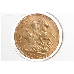 British 1926, 22kt gold sovereign coin with Pretoria, South Africa minting and George V on obverse G