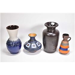 Four pieces of mid century modern German pottery ranging 6 1/2" - 9" in height