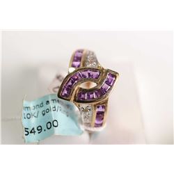 New old stock 10kt amethyst and diamond gemstone ring