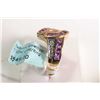 Image 2 : New old stock 10kt amethyst and diamond gemstone ring
