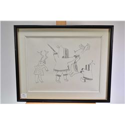 Three framed prints including an untitled limited edition of Inuit figure with animals pencil signed
