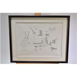 Three framed prints including an untitled limited edition of Inuit figure with animals pencil signed