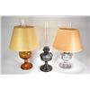 Image 1 : Three vintage Aladdin oil lamps including amber glass amber glass Lincoln drape with hurricane and o