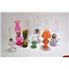 Image 1 : Selection of diminuitive glass oil lamps including finger lamps, some turning purple, lamps with sha