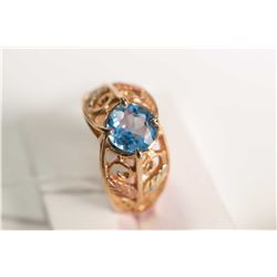 New old stock 10kt black hills gold and round cut blue topaz gemstone ring