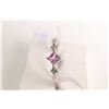 Image 1 : New old stock 10kt white gold, square cut pink sapphire and diamond accent micro ring