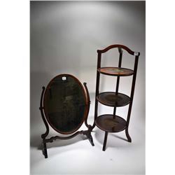 Antique Georgian vanity top mirror with inlaid banded frame and a three tier butler, note needs leat