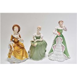 Three Royal Doulton figurines including Merry Christmas HN3096, Sandra HN2275 and Clarissa HN2345