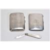 Image 1 : Two sterling silver cigarette cases with British hallmarks and a fruit knife with sterling blade and