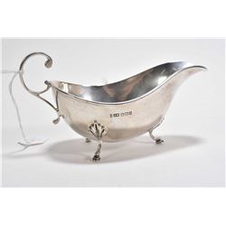 Sterling silver three footed sauce boat marked 1/4 pint with British hallmarks made by Joseph Rodger